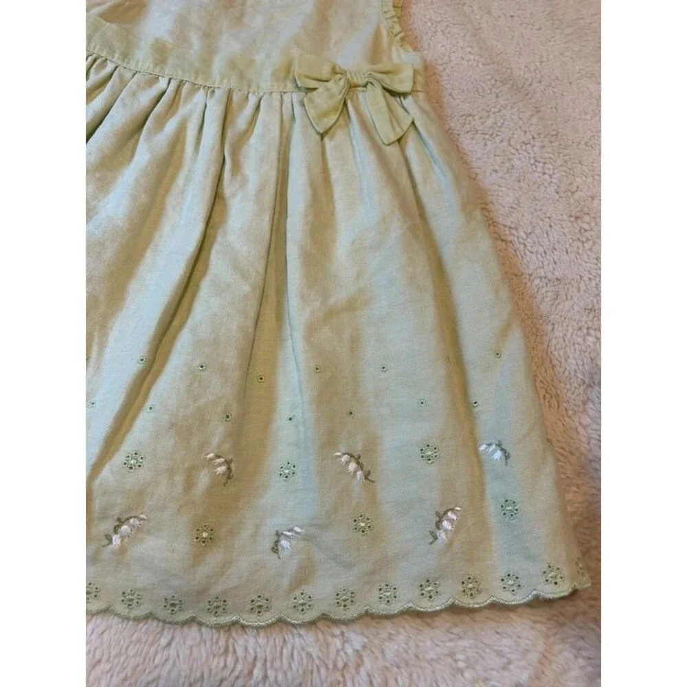 Y2K Vintage Gymboree Girls 18-24M Linen Green Embroidered Cottage Garden Dress